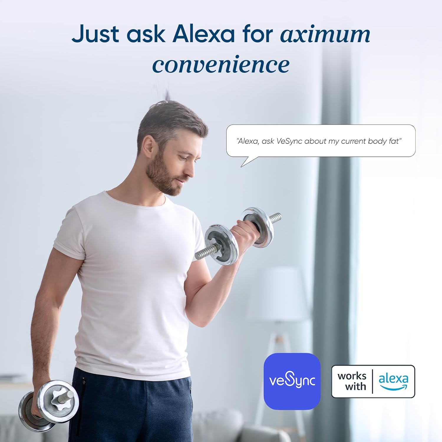 Utilizador a consultar por voz a sua gordura corporal através de um assistente virtual